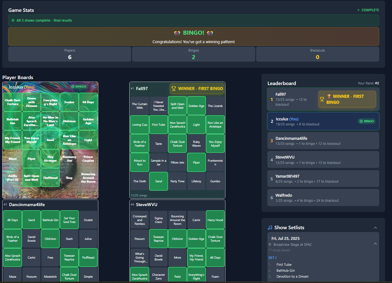 Live Game Board Winner